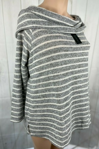 Neu mit Etikett Lane Bryant grau weiß gestreift schulterfrei LS Pullover Sweater - 26/28 - Bild 6 von 8