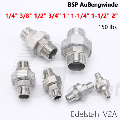 Edelstahl Gewinde Fitting Verschraubung Schraubfittinge BSP 1/4'' - 2'' AG/AG V2A