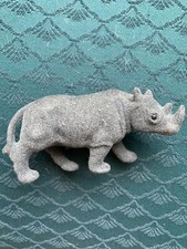 Vintage Soft Velvet Rhino Figurine 5" Long x 2" Tall Cute Safari Animal Decor