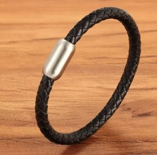 Armband Damen Herren Leder geflochten schmal Weihnachtsgeschenk Schwarz bday