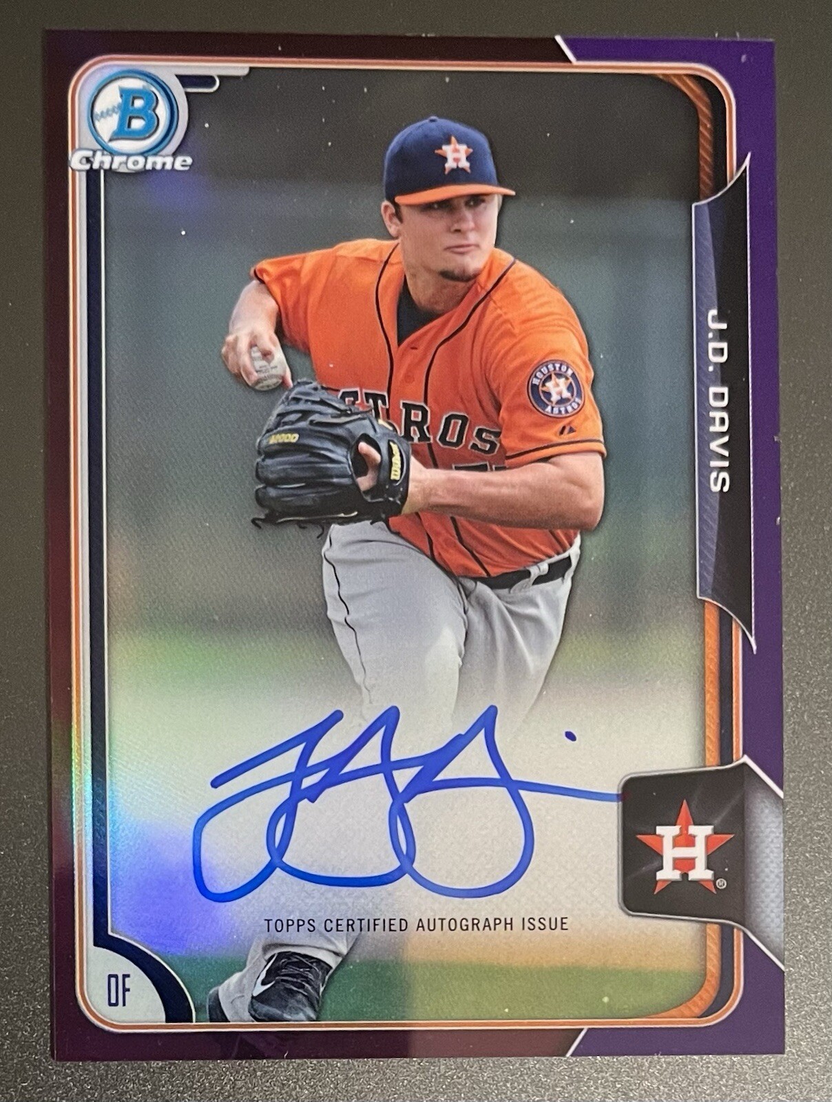 2015 Topps Bowman Chrome J.D. Davis Purple Autograph Card /250 #BCAP-JD