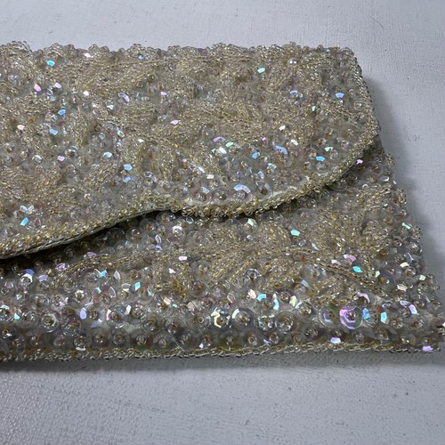 Vintage Beaded Evening Clutch Iridescent Sequins Made Hong Kong Cream - Picture 3 of 20