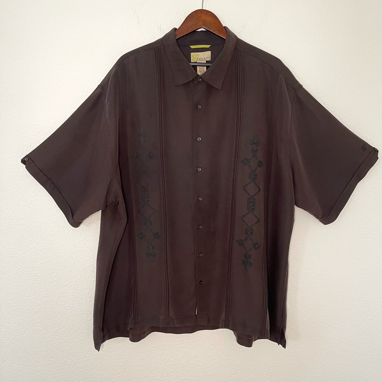 Cubavera men embroidered bowling style brown shirt ta… Gem