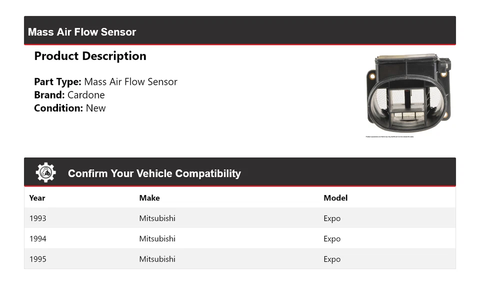 Sensor de fluxo de ar em massa Cardone 1994 para 1993-1995 Mitsubishi Expo - Imagem 2 de 4