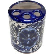 Mexican Handmade Ceramic Talavera Blue Toothbrush Holder for Bathrooms