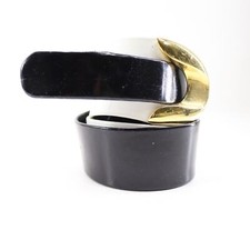 Vtg 80s Calderon Waist Belt Women L Black White Tapered Hook Loop Gold Tone Hook