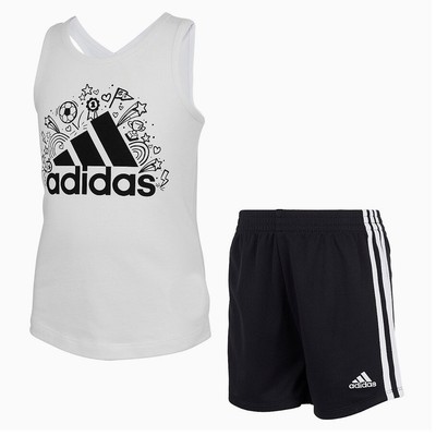 Sport Set 2pcs Adidas Girls Size 5 ADI Cotton Tank and Shorts Set  White/Black 193585691982 | eBay