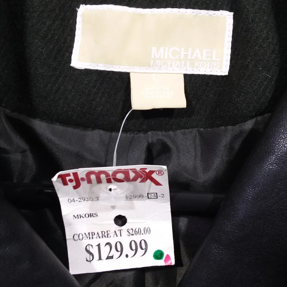 Abrigo Michael Kors Top Mujer L Verde Bosque Mezcla Lana Asimétrico Estilo Ejército Nuevo Foto 3 de 4