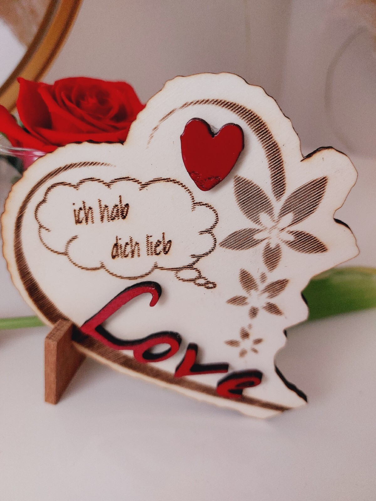 Geschenk Holz Gravur 3D Dekoschild Schild ❤️Herz,,ich hab dich lieb "❤️Love❤️
