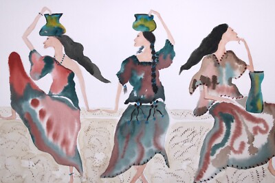 Lunching Ladies Watercolor Painting Stacey Petrie 1994 LARGE 23 x 30 inches