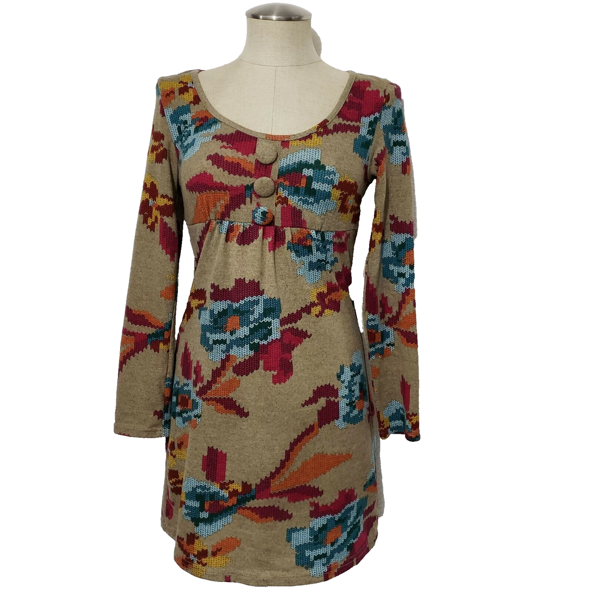 Aryeh Anthropologie Beige Multicolor Western pattern Dress S