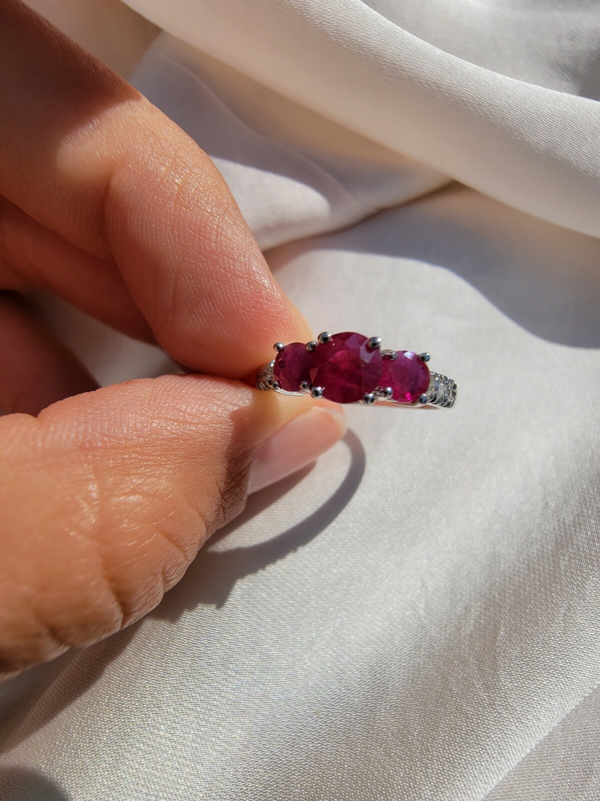 Ruby & Diamond 14k Solid White Gold Ring - image 4