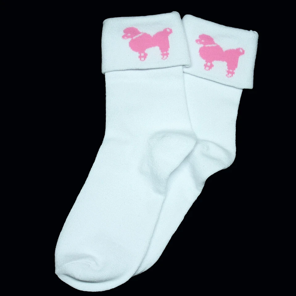 New - Girls White Bobby Socks with PINK Poodles for Poodle Skirt Costume - Image 2 of 2