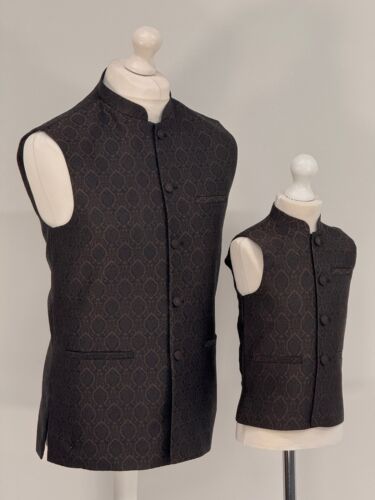 Boys Banarsi Brown Black Diamond Waistcoat - Picture 3 of 5