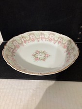 VINTAGE ELITE LIMOGES HAND PAINTED PINK AND GREEN FLORAL BOWL FRANCE 8-3/4"