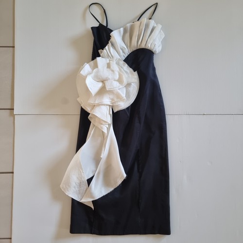 Aje Parallels Spiral Midi Dress Size 8 / US 4 Black with White Ruffle RRP $595 - Picture 2 of 18