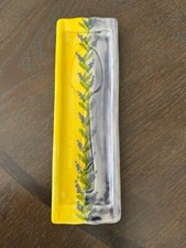 Melinda Sage Spoon Rest Enamel Ceramic Spoon Holder HandPainted Signed Lavender