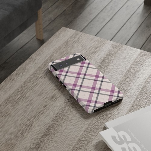 Plum Tartan Plaid Phone Case - Neutral Beige & Purple Checkered Pattern, Modern - Picture 87 of 184