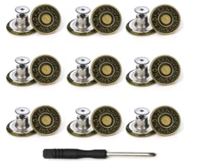 9X Arokimi Jeans Buttons Replacement Instant No Sew Button Pants with Tool 17 MM