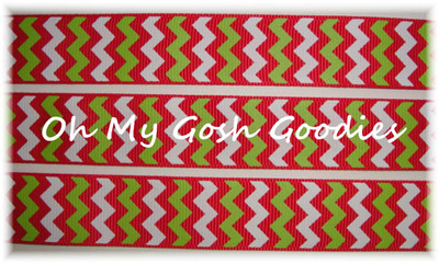 7/8 CHRISTMAS CHEVRON ZIG ZAG STRIPE RED LIME WHITE GROSGRAIN RIBBON 4 HAIRBOW
