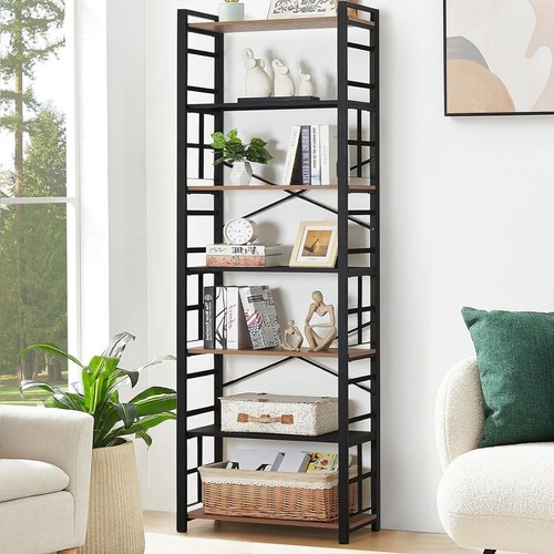 84-Inch Tall Industrial 7 Tier Bookshelf - Rustic Metal Frame and Open Shelves - Picture 3 of 10