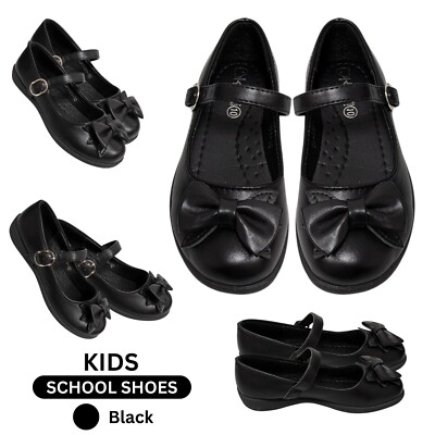 KINDER MÄDCHEN SCHLEIFE FLACH SCHWARZ SCHUHE SCHULUNIFORM PU LEDER SANDALEN SCHNALLE SOMMER