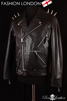 GHOST RIDER' Mens Black Motorcycle Cruiser Spiked Real Hide