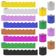 8 Rolls 262.4 Ft Glitter Bulletin Board Borders - Colorful Scalloped Poster B...