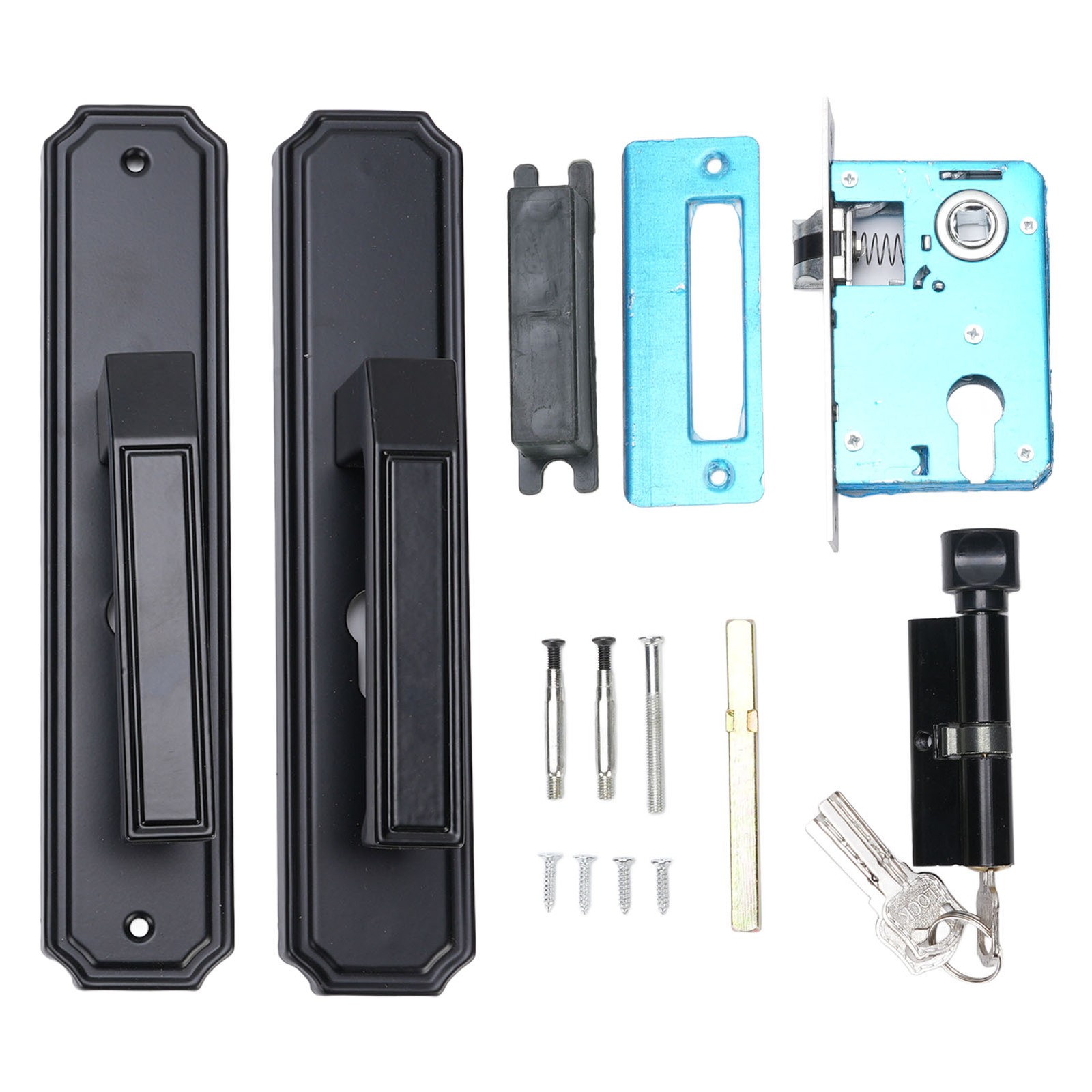 Door Handle with Lock Door Lever For Bathroom and Bedroom-Matte Black Modern