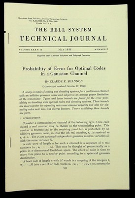 Claude E Shannon / Probability of Error for Optimal Codes in Gaussian 1st 1959
