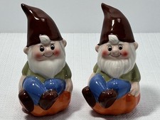 Two Gnome Figures Sitting on Pumpkins Garden Fall Thanksgiving Ceramic Decor 4  