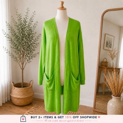 Long-Cardigan Punto Maglia limettengrün Made in Italy UK 16 offen Strick