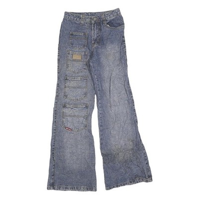 MING YANG Damen Jeans Blau Regular Patchwork Reißverschluss Taschen W24 L30