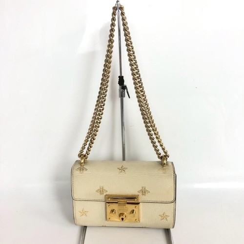 Gucci Shoulder Hand Bag White Leather Small Purse Vintage good used Authentic