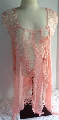 Crochet Cover Up India Boutique Boho Draped Tank or (XL) Peach Color (J)