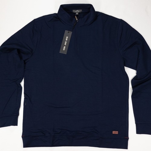 Sun Day Red Medium Merino Wool 1/4 Zip Pullover Navy Blazer Tiger Woods NWT