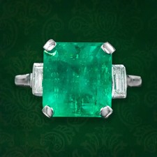 4.90 Ct Natural Emerald Art Deco Vintage Engagement Ring 925 Sterling Silver