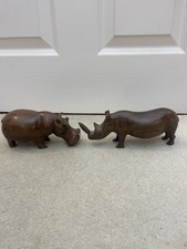 Hand Carved Wooden Rhino & Hippo Ornament