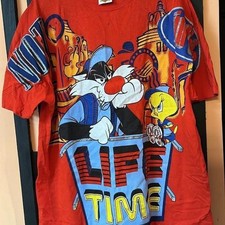 Vintage Looney Tunes Sylvester Tweety "Life Time" Graphic XL Red Warner Bros
