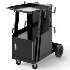Heavy Duty Welding Cart with Lockable Cabinet, 360° Wheels for MIG/TIG/Plasma