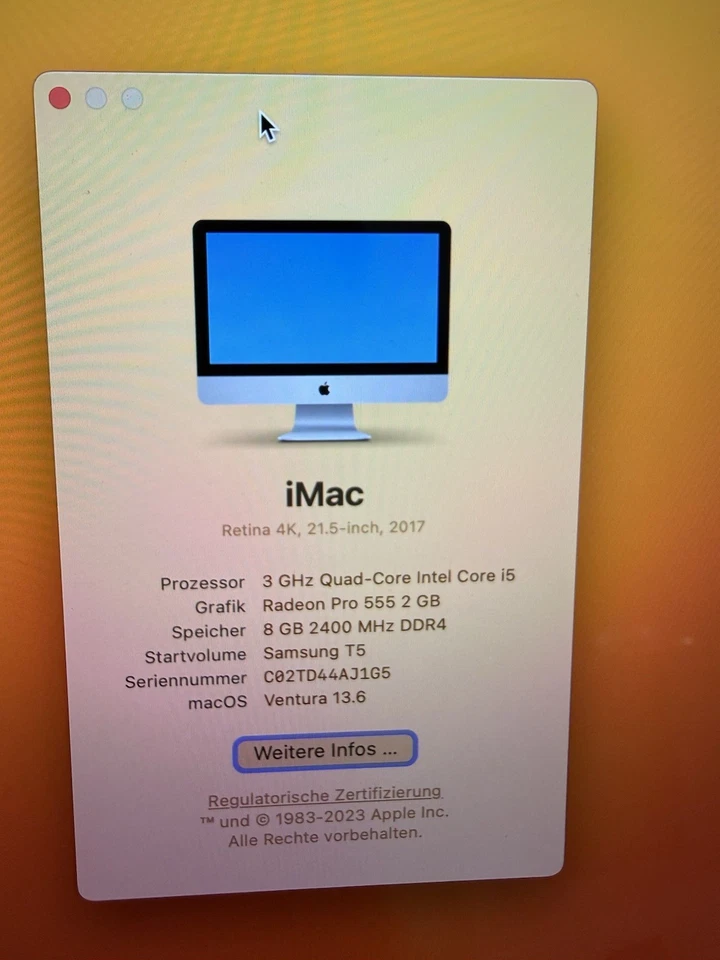 Apple iMac 21,5” Retina 4K (2017) i5 3,0GHz 8GB RAM 1TB HDD & 250GB SSD + OVP - Bild 2 von 4