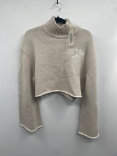 Kith Emi Crest Sweater Womens Medium Beige Logo Embroidered Turtleneck Crop NWT