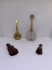 dollhouse miniature musical instruments 2 banjo's 2 violins metal wood