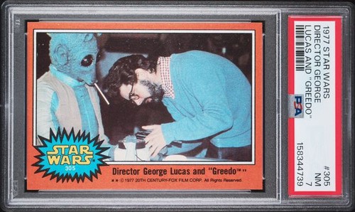 1977 Topps Star Wars #305 Director George Lucas and "Greedo" — PSA 7
