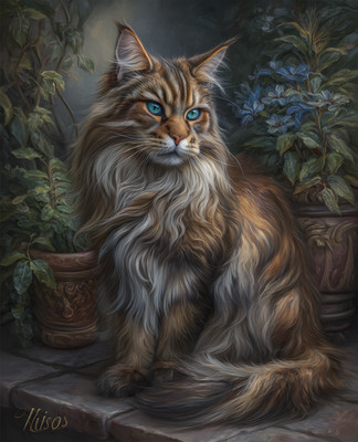 8x10 Cat On Ledge With Flowers Art Print Wall Decor - 735557212