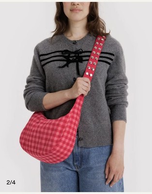 Baggu X Molly Goddard Collab Ruby Gingham Medium Crescent Bag New