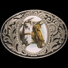Horse Mare Western Art Cowboy Cowgirl Trainer Gift 1980s Vintage Belt Buckle