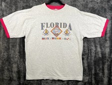 Vintage 1998 Florida Nautical Ringer T Shirt Large Gray Pink Sailing USA Made