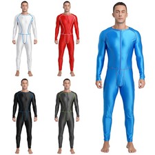 Herren Glänzender Vollständiger Körpersuit Zentai-Suit Aktive Fitness Jumpsuit 