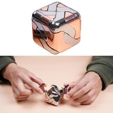 3D Metal Puzzle Brain Teaser Toy Rose Gold Cube Desktop Gadget Stress Relief